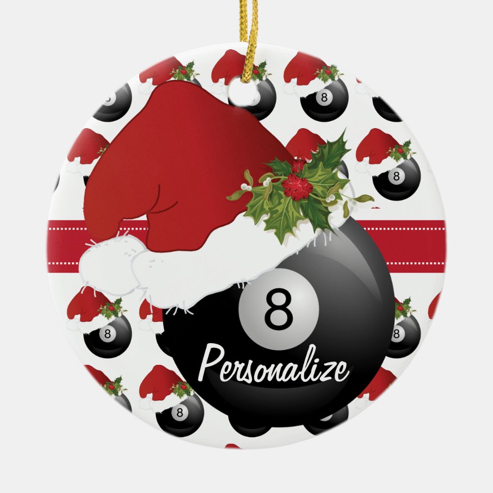 christmas sport billiards pool santa hat ceramic ornament - Billiard Gifts