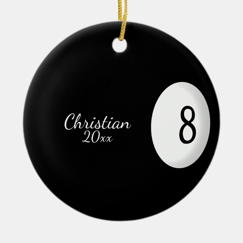 eight ball billiard name and year ceramic ornament - Billiard Gifts