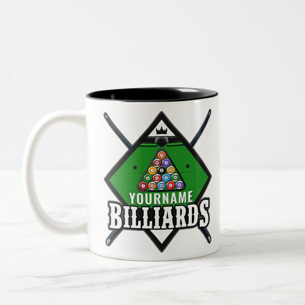 personalized billiards name cue rack pool room two tone coffee mug - Billiard Gifts