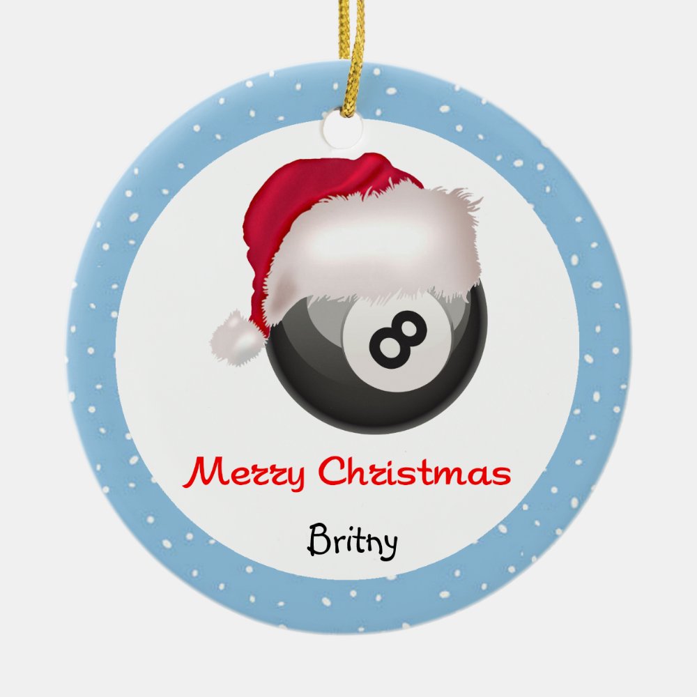 poolchick merry christmas santaball personalize ceramic ornament - Billiard Gifts