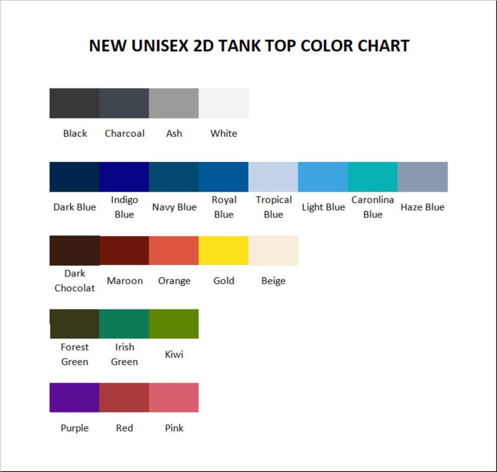 tank top color chart - Billiard Gifts